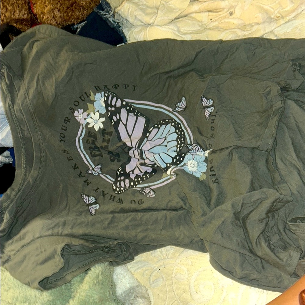 Gray T-Shirt with Butterfly Graphic